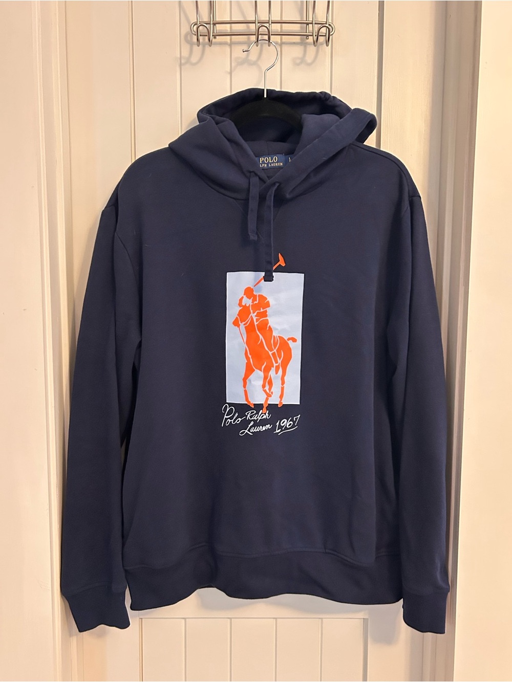 Men’s Polo by Ralph Lauren Navy Hoodie with Big Pony Polo Graphic Large